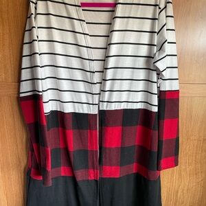 Striped and Plaid Open Cardigan